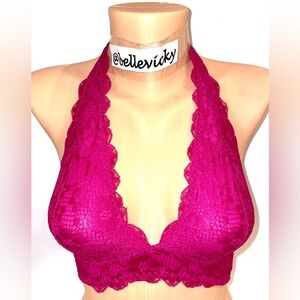 🆕Free People Paradise Red Lace Halter Bralette In color Plum Size XS $20 E114